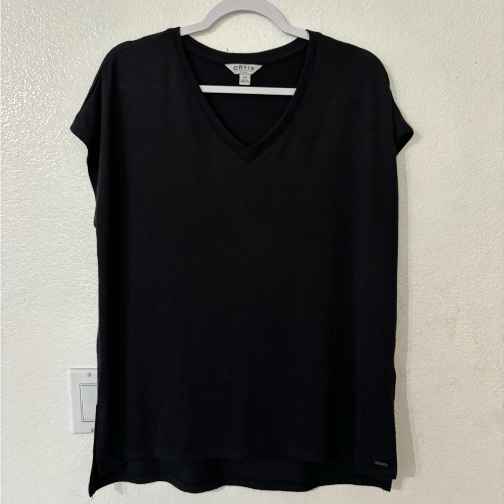 Orvis dark blue sleeveless sweater top outdoorsy